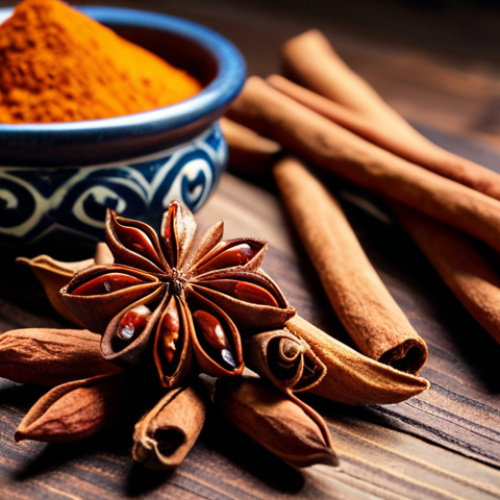 **Image Prompt:** Aromatic spices (star anise, cinnamon, Sichuan peppercorns) arranged on a rustic wooden table with a cooking pot in the background. Emphasize the vibrant colors and textures of the spices. Focus on creating a sense of warmth and culinary tradition.