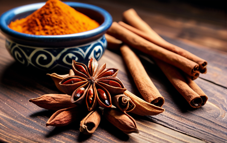 **Image Prompt:** Aromatic spices (star anise, cinnamon, Sichuan peppercorns) arranged on a rustic wooden table with a cooking pot in the background. Emphasize the vibrant colors and textures of the spices. Focus on creating a sense of warmth and culinary tradition.