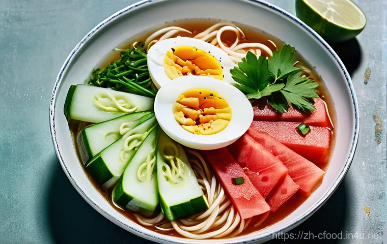 중국 냉면 종류 - **Sichuan Liang Mian: Spicy & Vibrant Summer Noodles**
    A close-up, appetizing shot of a bowl of ...